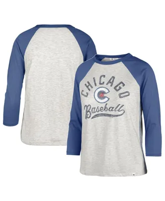 Women's '47 Brand Gray Distressed Chicago Cubs City Connect Retro Daze Ava Raglan 3/4-Sleeve T-shirt
