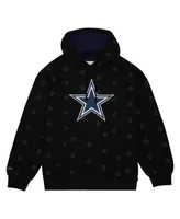 Men's Mitchell & Ness Black Dallas Cowboys Allover Print Fleece Pullover Hoodie