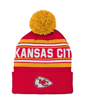 Preschool Boys and Girls Red Kansas City Chiefs Jacquard Cuffed Knit Hat with Pom