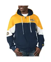 Men's Starter Navy, Gold Nashville Predators Power Forward Full-Zip Hoodie