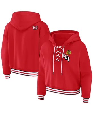 Women's Wear by Erin Andrews Red Chicago Blackhawks Lace-Up Pullover Hoodie