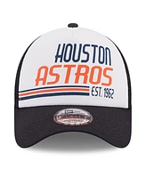 Men's New Era White, Navy Houston Astros Stacked A-Frame Trucker 9FORTY Adjustable Hat
