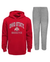 Infant Boys and Girls Scarlet, Gray Ohio State Buckeyes Play-By-Play Pullover Fleece Hoodie and Pants Set