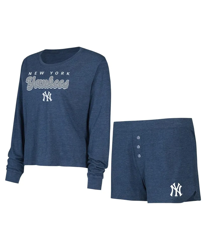 Women's Concepts Sport Navy New York Yankees Meter Knit Long Sleeve T-shirt and Shorts Set