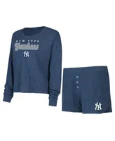 Women's Concepts Sport Navy New York Yankees Meter Knit Long Sleeve T-shirt and Shorts Set