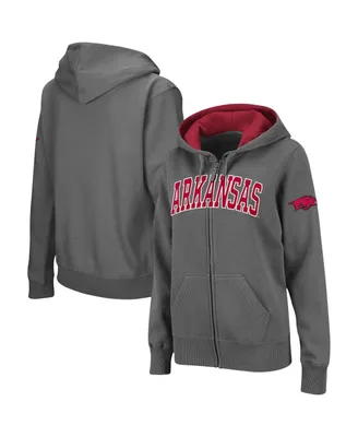 Women's Colosseum Charcoal Arkansas Razorbacks Arched Name Full-Zip Hoodie