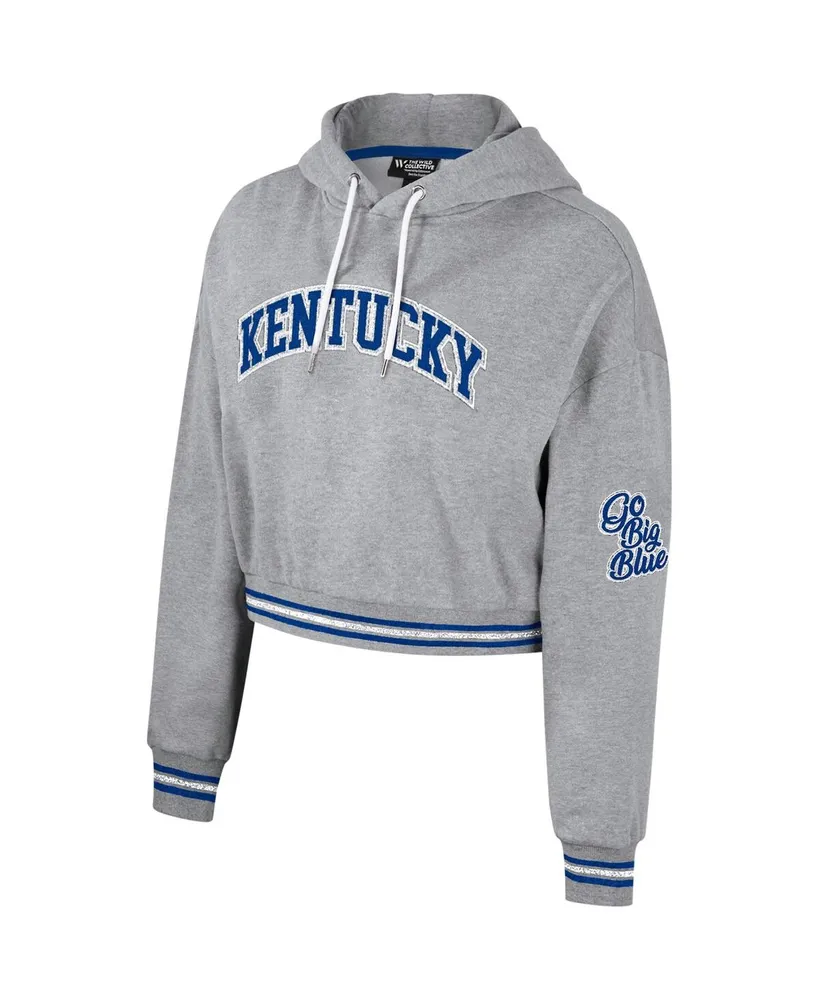 Women's The Wild Collective Heather Gray Distressed Kentucky Wildcats Cropped Shimmer Pullover Hoodie