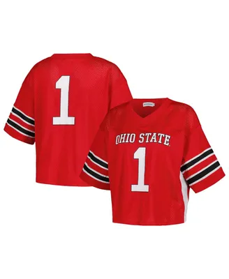 Women's Established & Co. #1 Scarlet Ohio State Buckeyes Fashion Boxy Cropped Football Jersey