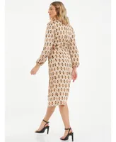 Quiz Women's Geometric Satin Wrap Midi Dress