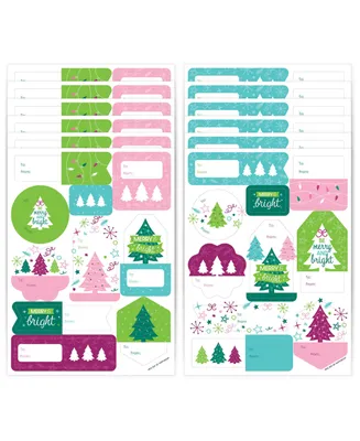 Merry and Bright Trees Assorted To and From Stickers - 12 Sheets - 120 Stickers - Assorted Pre