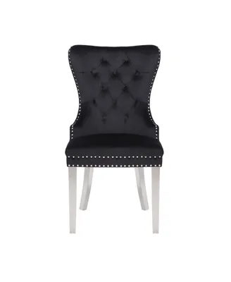Simplie Fun Simba Stainless Steel 2 Piece Chair Finish With Velvet Fabric In Black