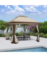 Outdoor 11X 11FT Pop Up Gazebo Canopy With Removable Zipper Netting, 2-Tier