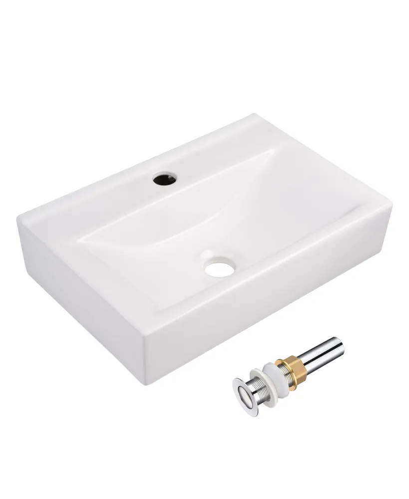 Aquaterior Wall Mount Ceramic Vessel Sink 1 Hole Square Faucet Drain Bathroom