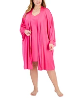 I.n.c. International Concepts Plus Lace-Trim Stretch Satin Robe, Created for Macy's