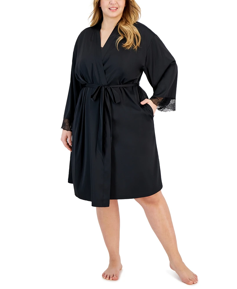 I.n.c. International Concepts Plus Lace-Trim Stretch Satin Robe, Created for Macy's