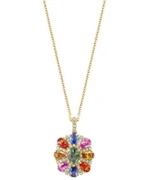 Effy Multi-Sapphire (2-3/4 ct. t.w.) & Diamond (1/4 ct. t.w.) Flower 18" Pendant Necklace in 14k Gold