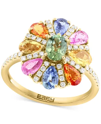 Effy Multi-Sapphire (2-3/4 ct. t.w.) & Diamond (1/4 ct. t.w.) Flower Ring in 14k Gold