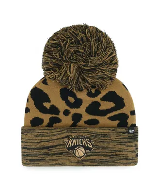 Women's '47 Brand Leopard New York Knicks Rosette Cuffed Knit Hat with Pom