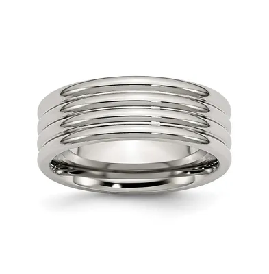 Chisel Stainless Steel Polished 8mm Grooved Band Ring