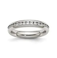 Chisel Stainless Steel Polished 4mm April Clear Cz Ring