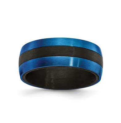 Chisel Black Fiber Blue Ip-plated Stainless Steel 8mm Band Ring