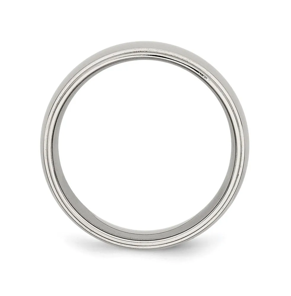 Chisel Stainless Steel Polished 8mm Ridged Edge Band Ring