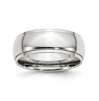 Chisel Stainless Steel Polished 8mm Ridged Edge Band Ring
