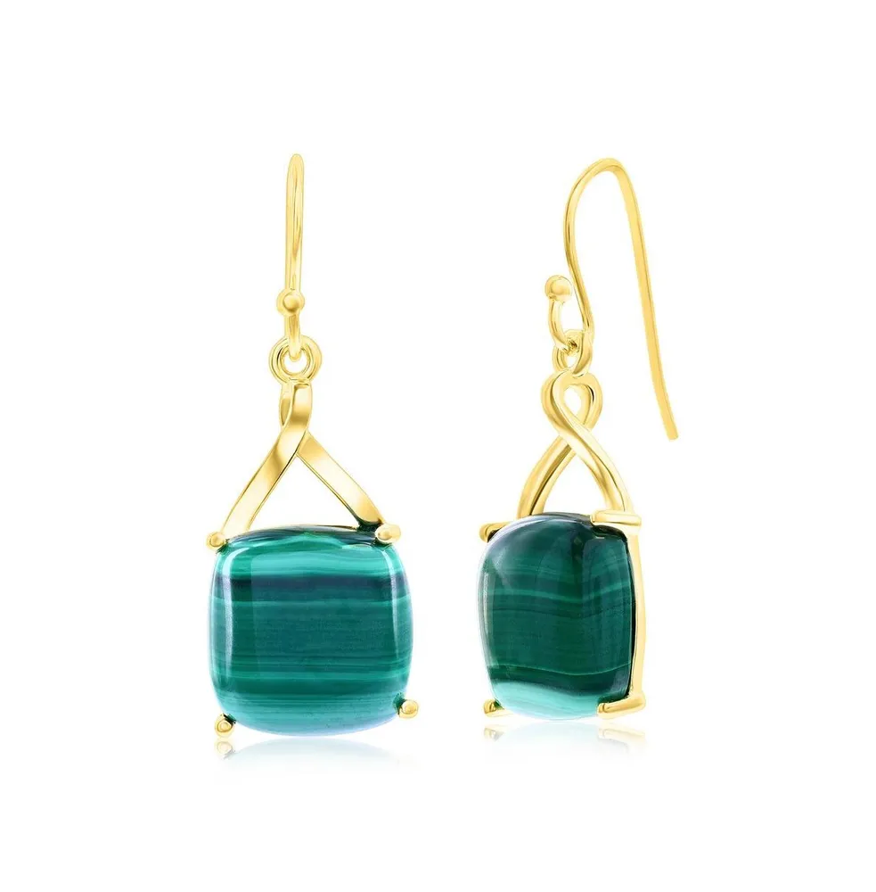 Sterling Silver or Gold plated over Square Malachite Earrings