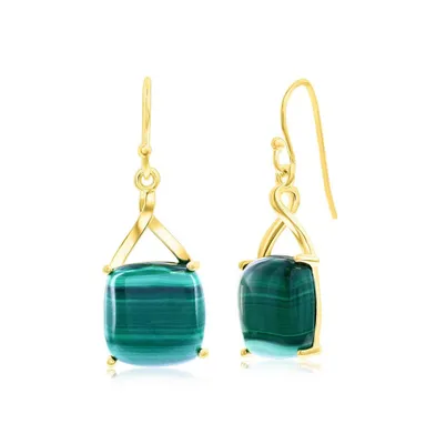 Sterling Silver or Gold plated over Square Malachite Earrings