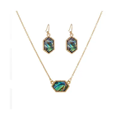 Hexagon Abalone Necklace and Abalone Earrings Set