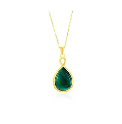 Sterling Silver or Gold Plated over Pear-Shaped Malachite Pendant Necklace