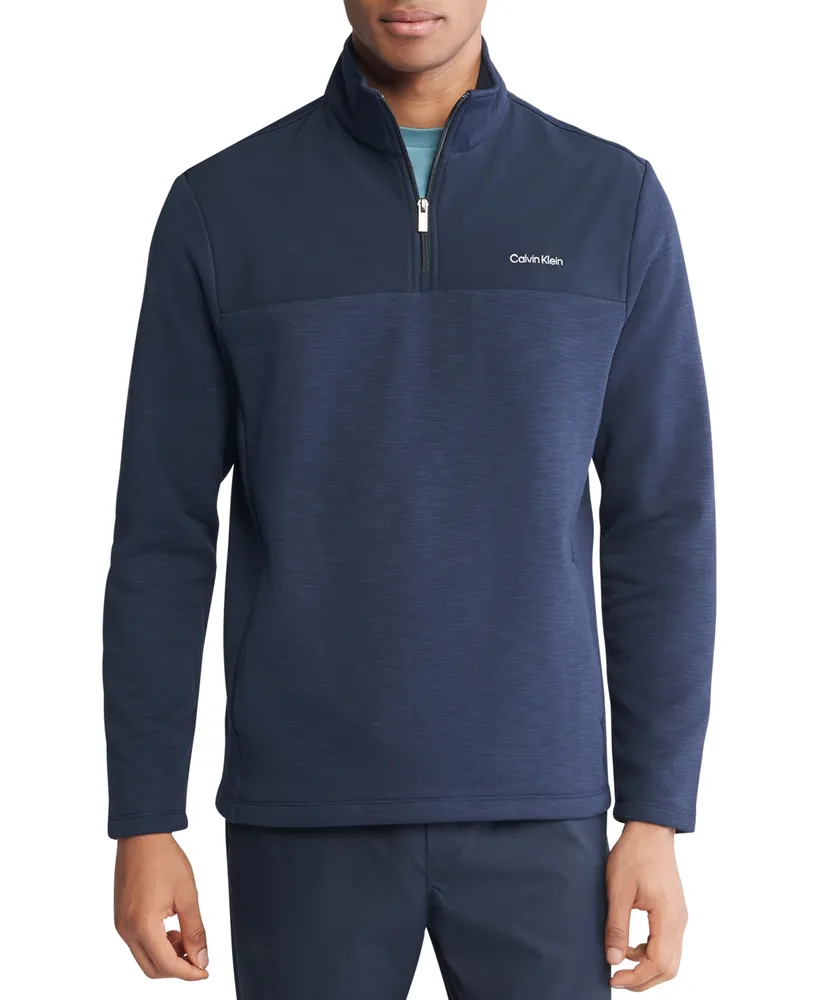 Calvin Klein Men's Iconic Mixed-Media Quarter-Zip Long-Sleeve Sweatshirt