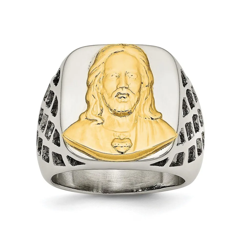 Chisel Stainless Steel Sterling Silver Jesus Yellow Ip-plated Ring