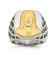 Chisel Stainless Steel Sterling Silver Jesus Yellow Ip-plated Ring