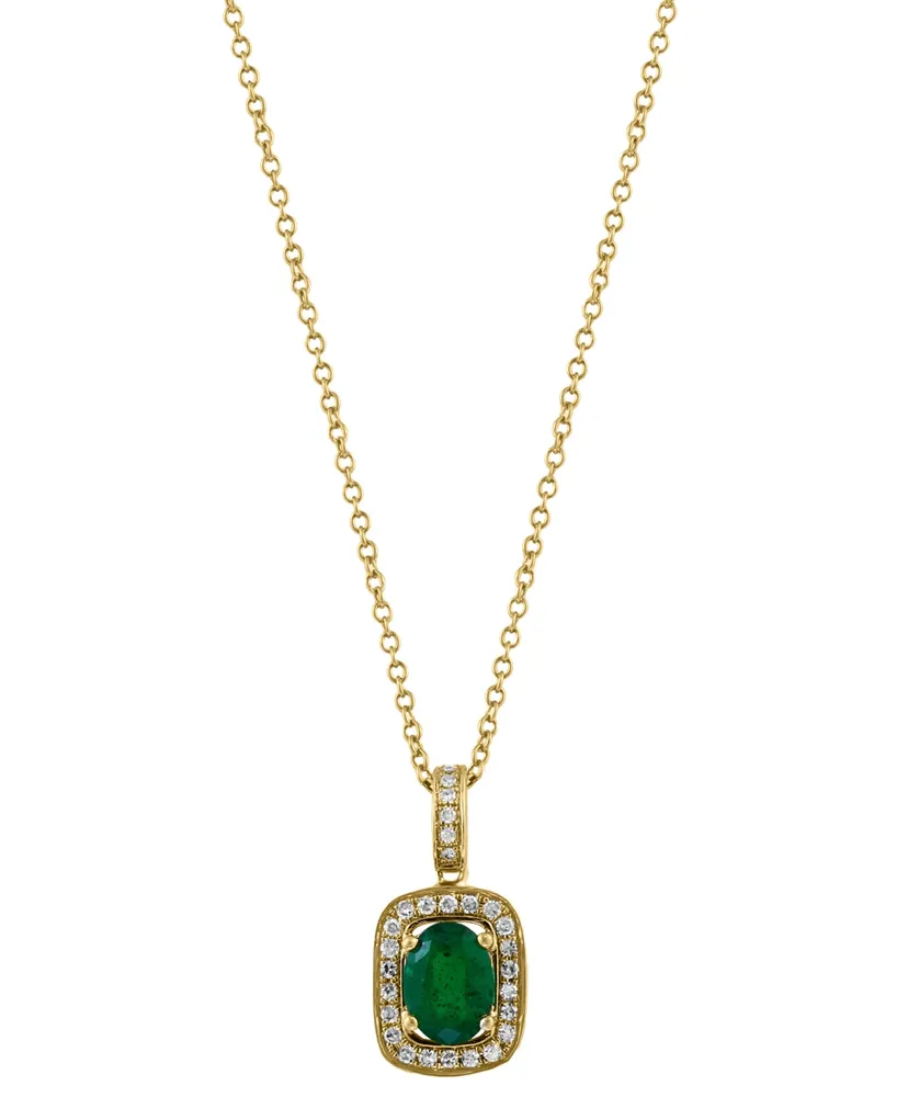 Effy Emerald (3/4 ct. t.w.) & Diamond (1/8 ct. t.w.) 18" Pendant Necklace in 14k Gold