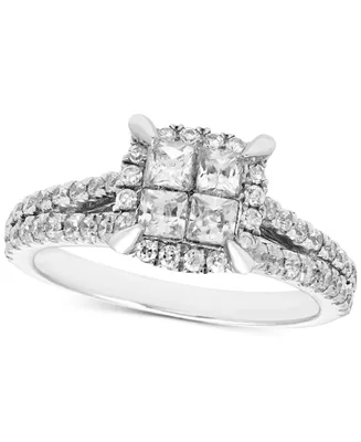 Diamond Princess Quad Cluster Halo Engagement Ring (1 ct. t.w.) in 14k White Gold