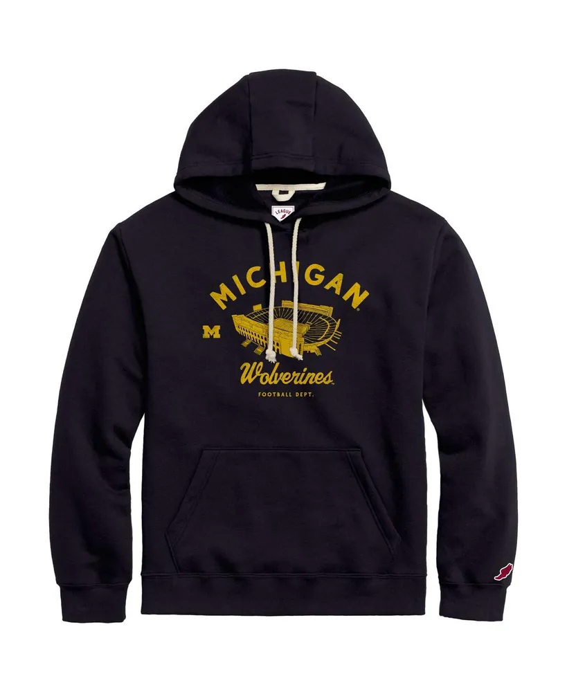 Men's League Collegiate Wear Navy Distressed Michigan Wolverines Stadium Essential Pullover Hoodie