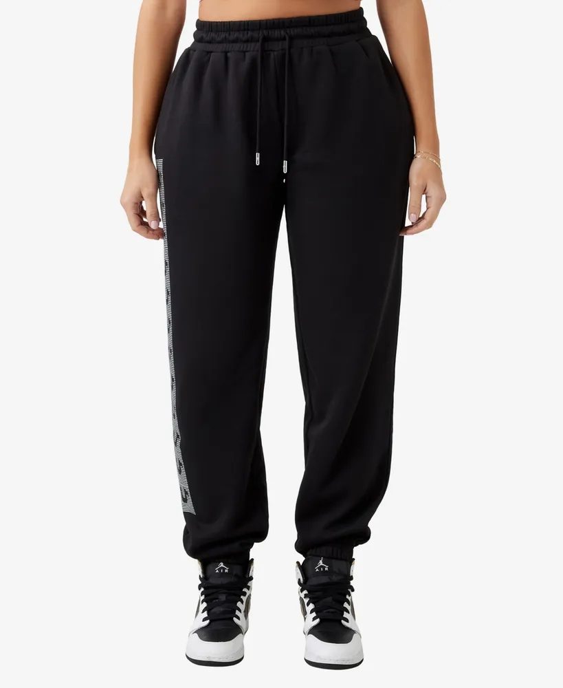 True Religion Women's Big T Mid Rise Jogger Sweatpants, Jet Black