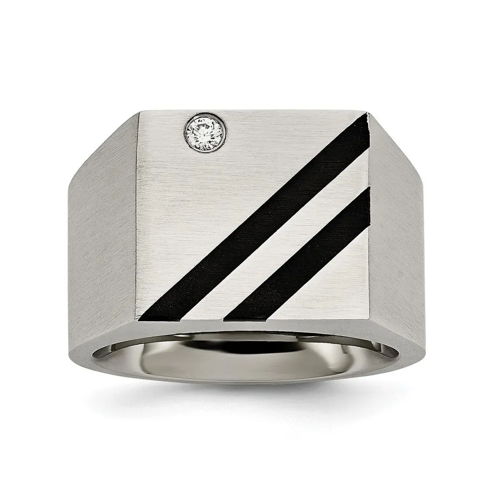 Chisel Stainless Steel Brushed Black Ip-plated with Cz Signet Ring | Plaza  Las Americas