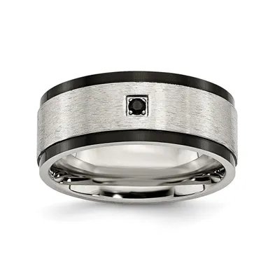 Chisel Stainless Steel Brushed Black Ip-plated Cz 9mm Band Ring