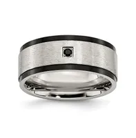 Chisel Stainless Steel Brushed Black Ip-plated Cz 9mm Band Ring