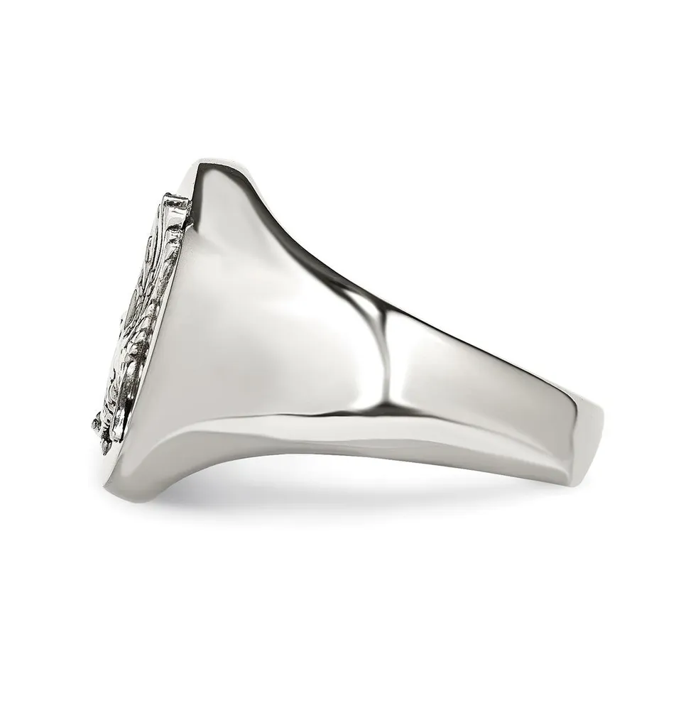 Chisel Stainless Steel Sterling Silver Rhodium-plated Eagle Ring