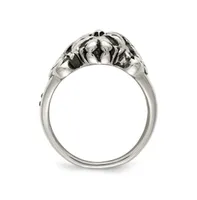 Chisel Stainless Steel Antiqued Black White Crystal Jesus Ring