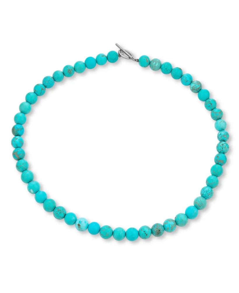 Blue Compressed Turquoise Round Gem Stone 10MM Bead Strand Necklace Western Jewelry For Women Silver Plated Clasp Inch