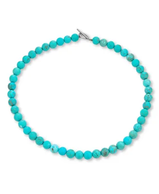 Blue Compressed Turquoise Round Gem Stone 10MM Bead Strand Necklace Western Jewelry For Women Silver Plated Clasp Inch