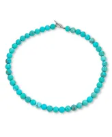 Blue Compressed Turquoise Round Gem Stone 10MM Bead Strand Necklace Western Jewelry For Women Silver Plated Clasp Inch