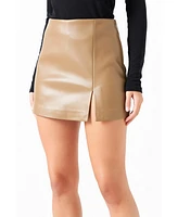 Women's Pu Slit Detail Skort