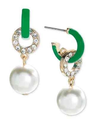 On 34th Gold-Tone Pave Ring & Imitation Pearl Charm C-Hoop Earrings, Created for Macy's