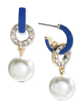 On 34th Gold-Tone Pave Ring & Imitation Pearl Charm C-Hoop Earrings, Created for Macy's