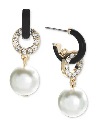 On 34th Gold-Tone Pave Ring & Imitation Pearl Charm C-Hoop Earrings, Created for Macy's